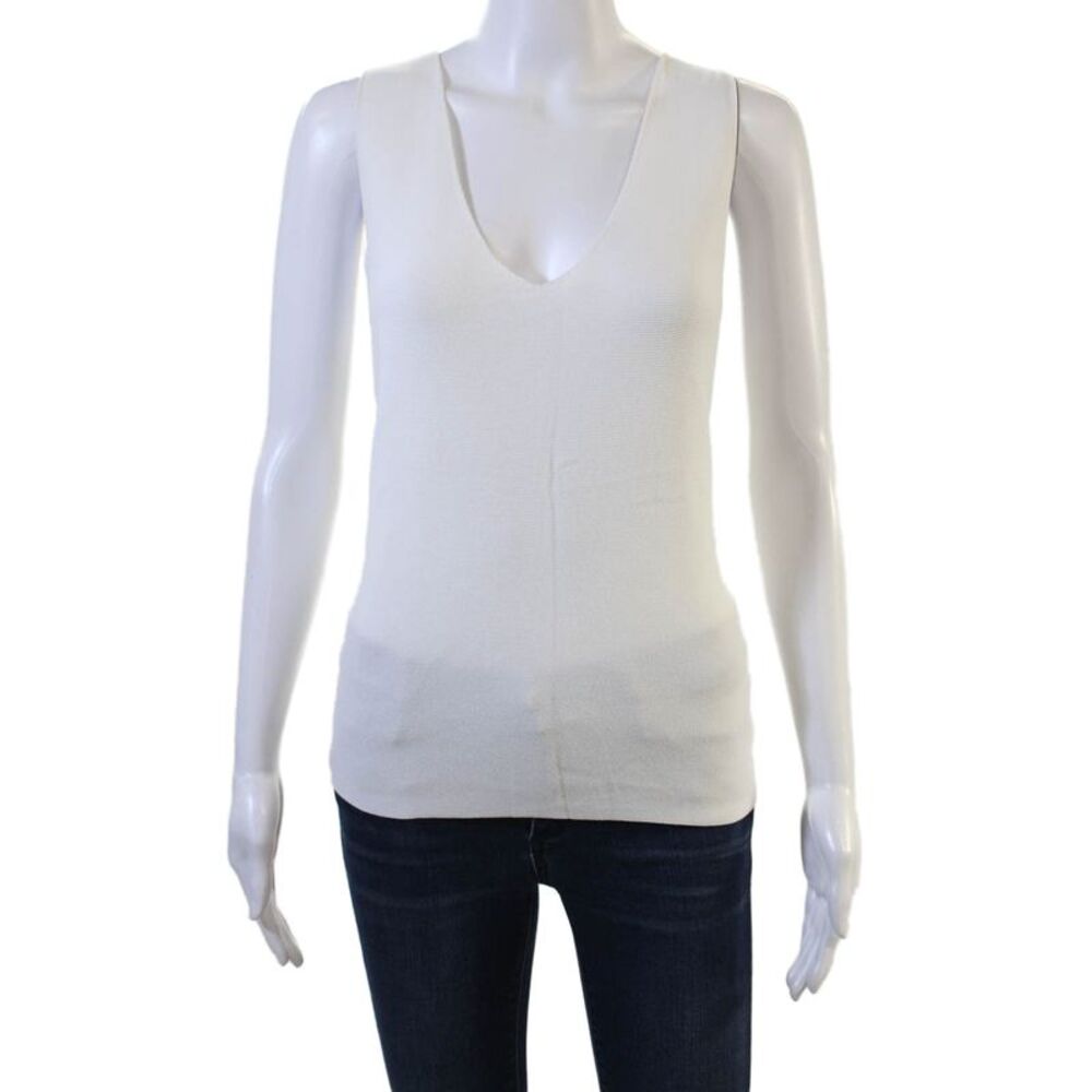 Alexandre Laurent Womens White V-Neck Sleeveless Basic Tank Top Designer Size S